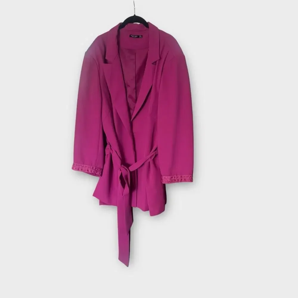 Nasty Gal plus size pink blazer jacket with tie waist, size 22 - Picture 2 of 6